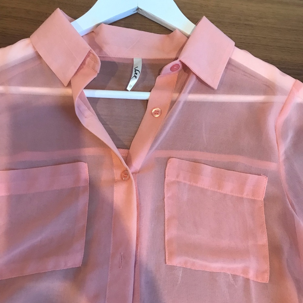 Sheer pink button down shirt for woman